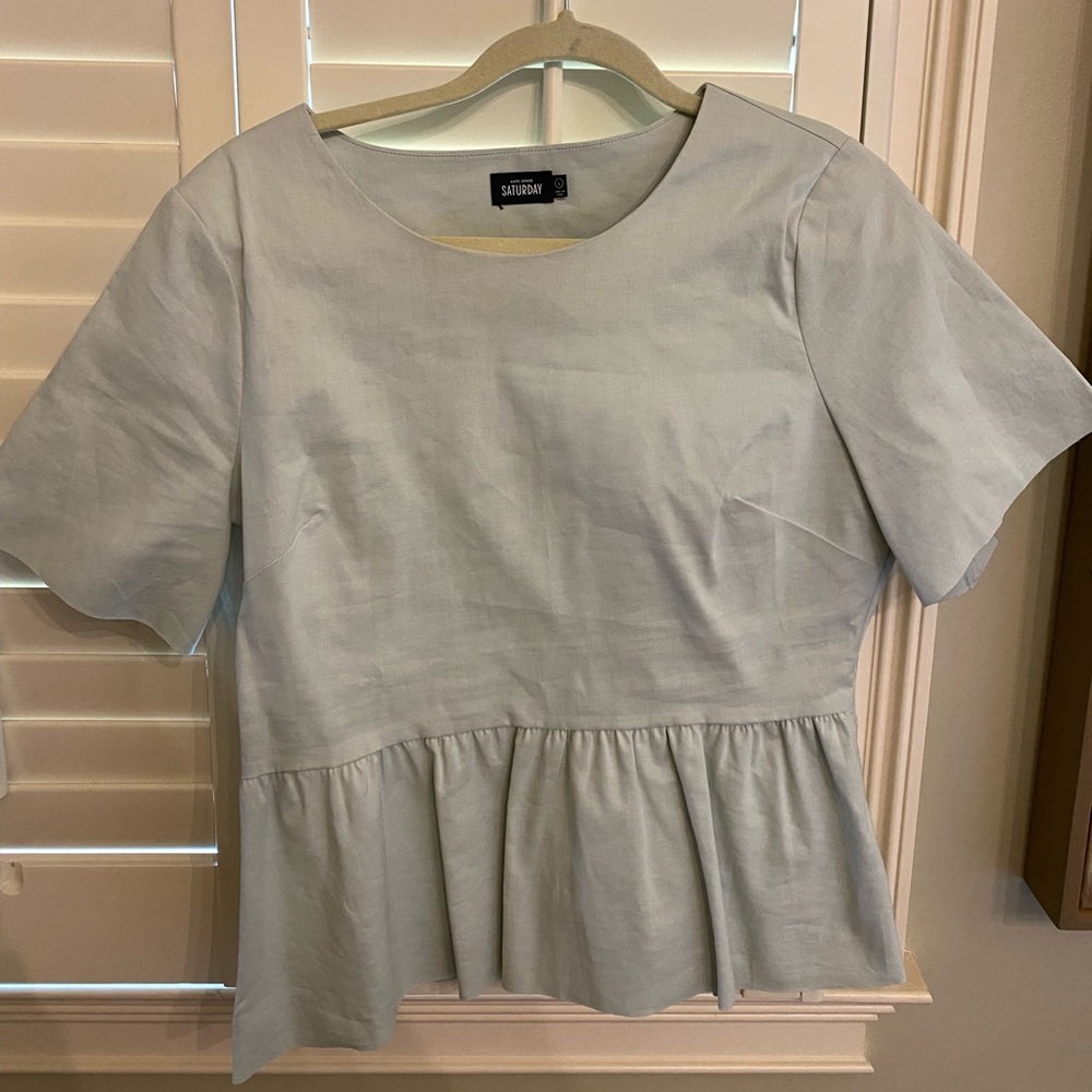 Kate Spade Saturday - Mint Green Short Sleeve Peplum Top Sz L